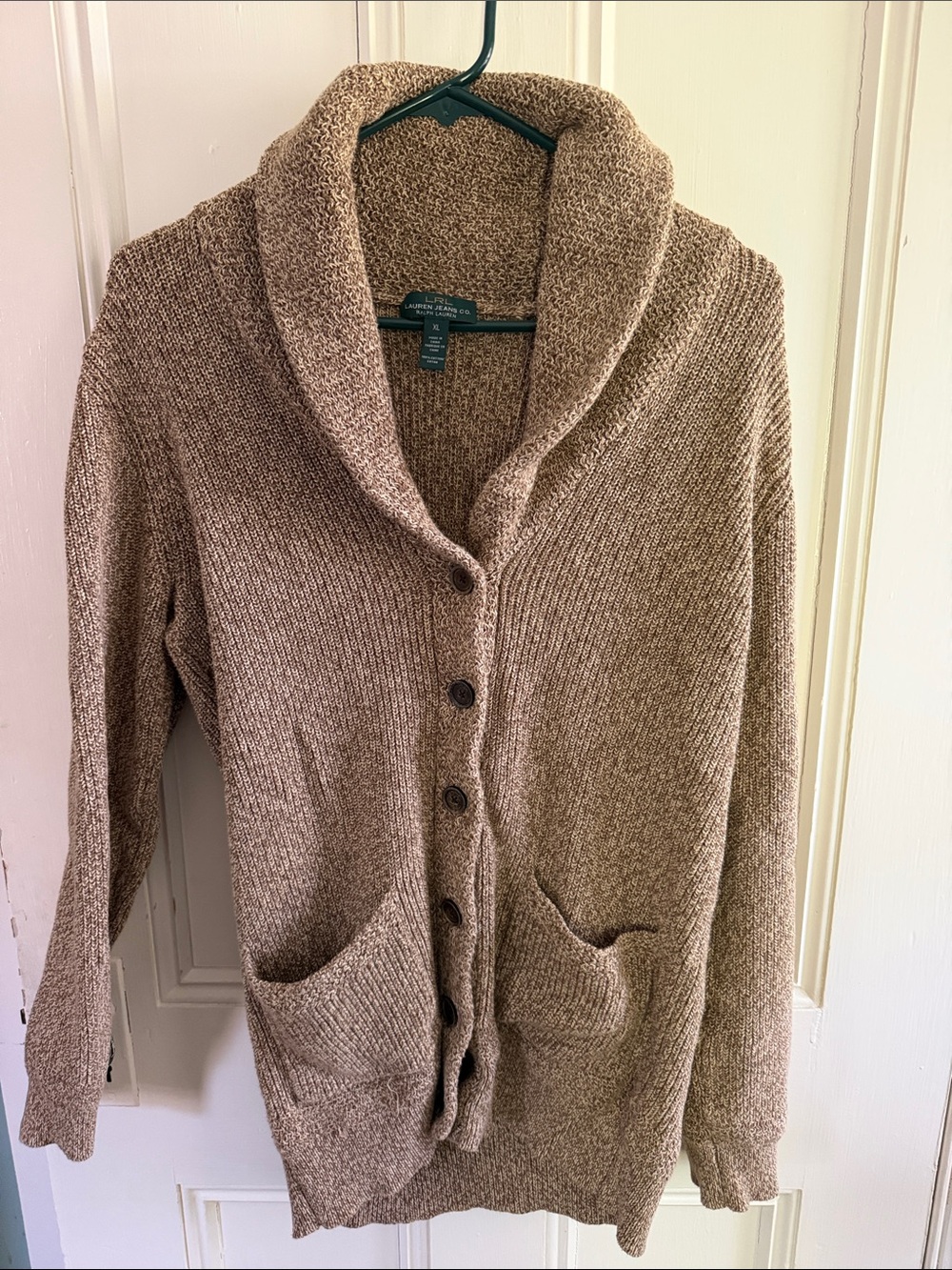 Lauren Ralph Lauren Brown Shawl Collar Button Cardigan